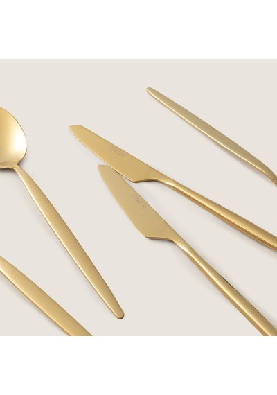 Belina 18 Parça Tatlı Çatal Kaşık Bıçak Seti Parlak Gold