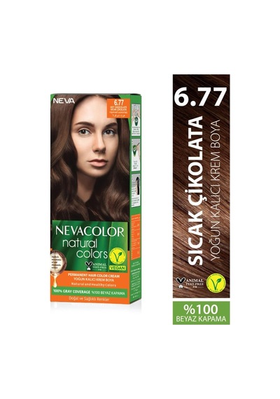 Nevacolor Natural Colors 6.77 Sıcak Çikolata - Kalıcı Krem Saç Boyası Seti
