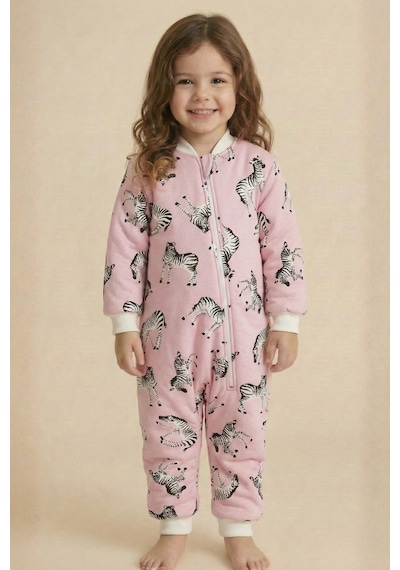 Zeyland Unisex Çocuk Elyaf Dolgulu Uyku Tulumu - Pembe Zebra Desenli Pembe
