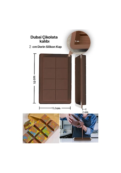 Dubai Çikolatası Kalıbı Büyük Silikon Çikolata Kalıbı Bpa Free Kagverengi