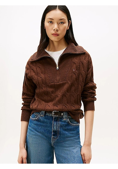 Tommy Hilfiger Soft Wool Cable 1/2 Zıp Ls Swt Kadın Kahverengi Sweatshirt - Ww0ww46425 Kahverengi Tommy Hilfiger Soft Wool Cable 1/2 Zıp Ls Swt Kadın Kahverengi Sweatshirt - Ww0ww46425 Kahverengi