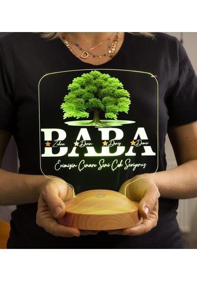 Babalar Günü Hediyesi, Babaya Hediye, Baba, Evimizin Çınarı Hediyesi, Renkli İsim Yazılı Kişiye Özel 3d Led La