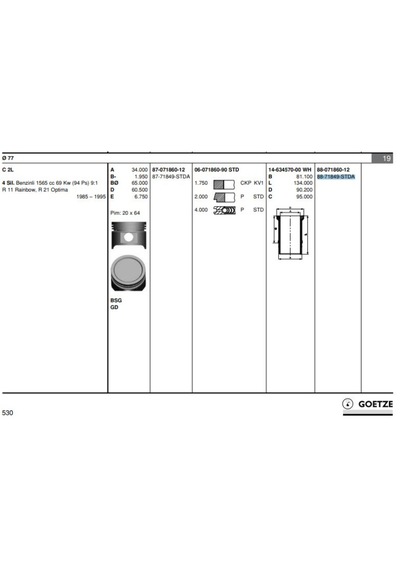İmre-oto Goetze İss 8871849std00ag Motor Kiti 1600 R19 Faırway Op