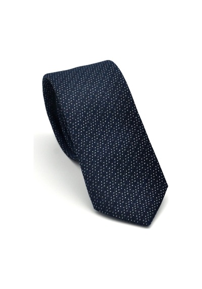 Gaffy Beyaz Kırcıl Desenli Lacivert Dokuma Kumaş Mendilli Slim Fit Kravat // Sdk-2504-2 Lacivert