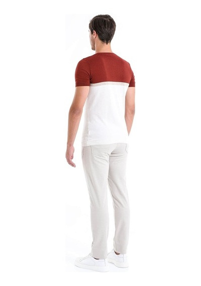 Hatemoğlu Kiremit Slim Fit Desenli Bisiklet Yaka Tişört-Kiremit