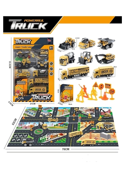 1:64 Dieacast Inşaat Seti Metal Ve Oyun Halısı Beton Mikseri Fork