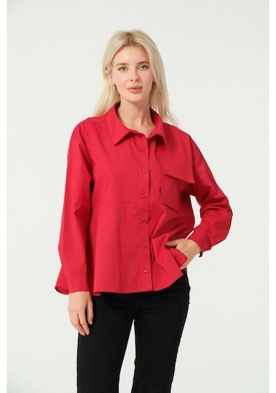 S'amore Clothing Cep Detay Polo Yaka Gömlek Kırmızı