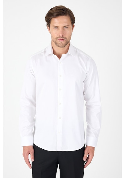 İmza Beyaz Uzun Kol Sert Yaka Cepsiz Slim Fit %100 Pamuk Gömlek 1004250266 Beyaz