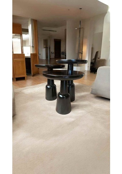 Siyah Renk Masif Ahşap Mantar Sehpa 3 Lü Doğal Zigon Ve Fiskos Takımı - Wooden Coffee Table Siyah