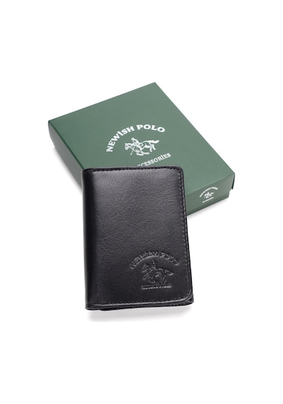 Newish Polo Erkek Hakiki Deri Mıknatıslı Kartlık Ve Cüzdan - New420 Siyah