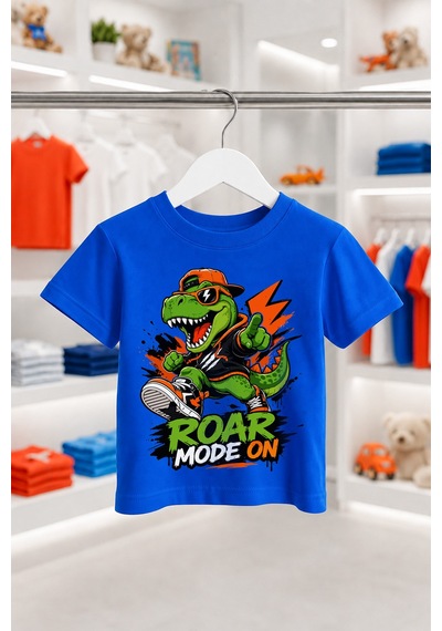 Bayloranzzo Roar Mode On %100 Pamuk Premium Kalite Erkek Çocuk Tişörtü Saks Mavi