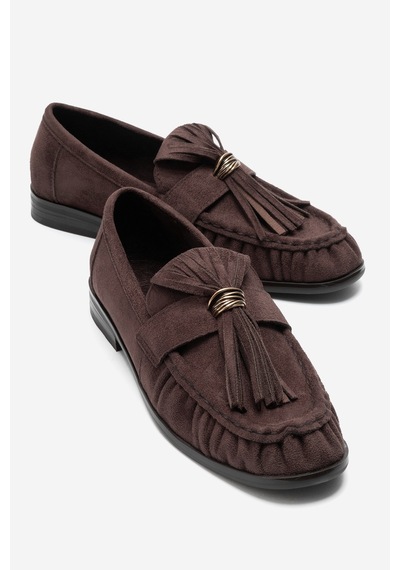 Luvi Shoes Marston Kahverengi Süet Püsküllü Kadın Loafer Ayakkabı