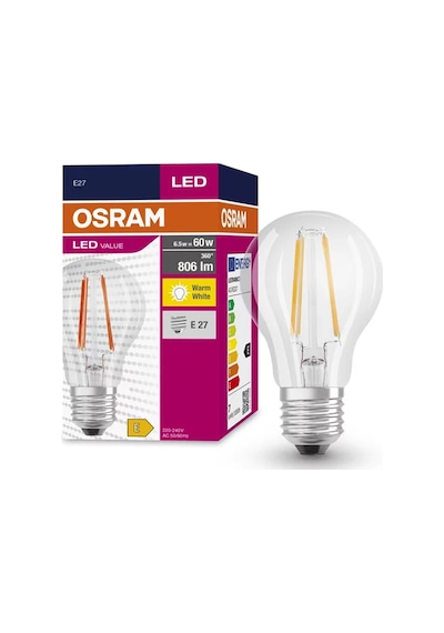 Osram Ledvalue 6,5W (60W) Rustik Led Ampul Sarı 2700K - E27 Duy