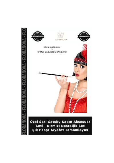 Floranova Özel Seri Gatsby Kadın Aksesuar Seti Kırmızı Nostaljik Set Şık Parça Kıyafet Tamamlayıcı