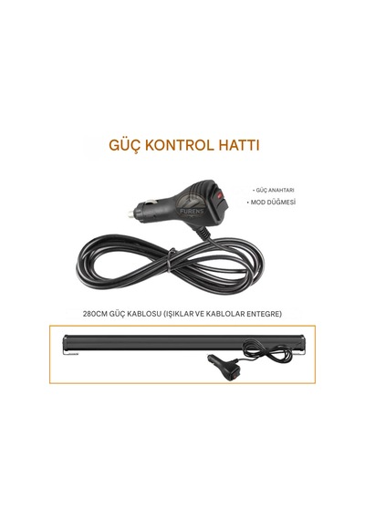 Turuncu Tepe Çakar Bar Led 120cm 12-24v Off Road Çekici Traktör İkaz Lambası Çakar 15 Modlu Siyah