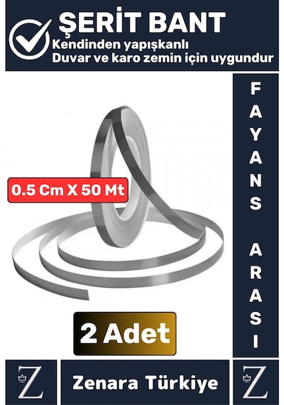 Premium Güçlü Kendinden Yapışkanlı Su Geçirmez Fayans Arası Şerit Derz Bant 0.5 Cm X 50 Metre 2 Adet