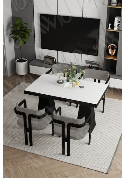 Avvio Pesca Lake Mdf Ayak Tokyo Demonte Sandalye 80x120 Yemek Masası Mutfak Masası 4 Kişilik Beyaz