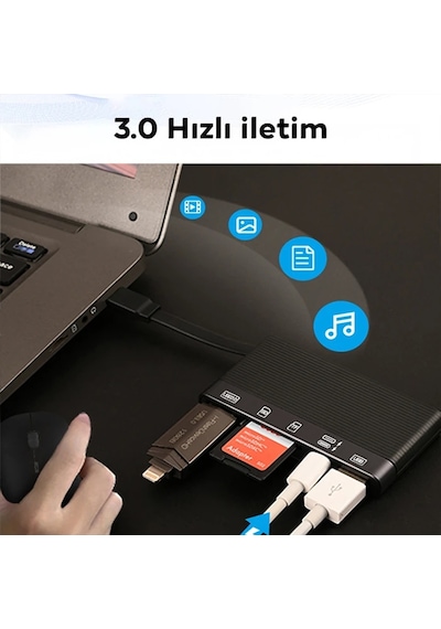 Ally Nk-1048hd 6in1 Usb + Type-c + Lightning + Sd-tf Kart Okuyucu Çevirici Adaptör- 5775