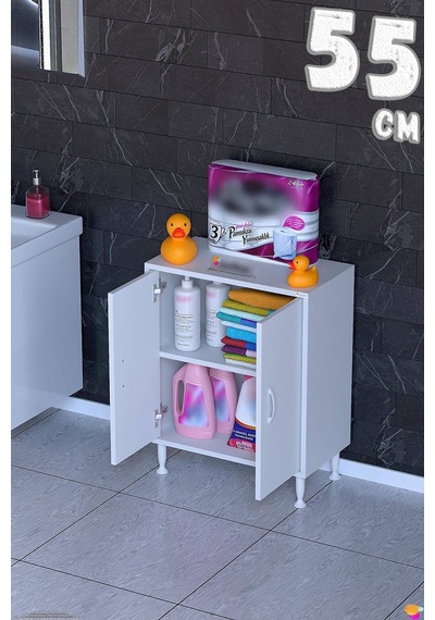 Söke 55 Cm Çok Amaçlı Kapaklı 1 Raflı 2 Bölmeli Komidin Dolap Beyaz