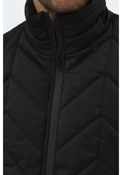 Slazenger Beast Erkek Dik Yaka Fermuarlı Siyah Mont & Kaban Siyah