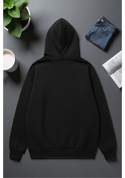 Uyguntarz Unisex Nyc Tasarım Baskılı Kapüşonlu Sweatshirt siyah