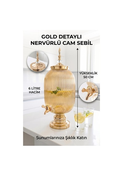 Cam Sebil - Yağlık, Şerbetlik, Sürahi - 6 Litre, 50 Cm-7