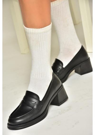 Fox Shoes T820145309 Siyah Kalın Topuklu Kadın Ayakkabı Siyah