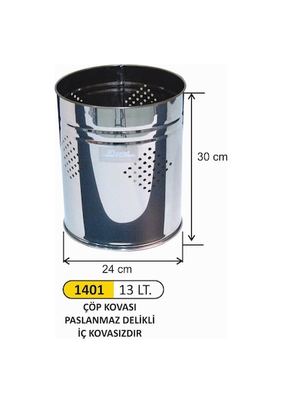 Ofis Tipi Çöp Kovası Delikli Paslanmaz 13 Litre Çelik