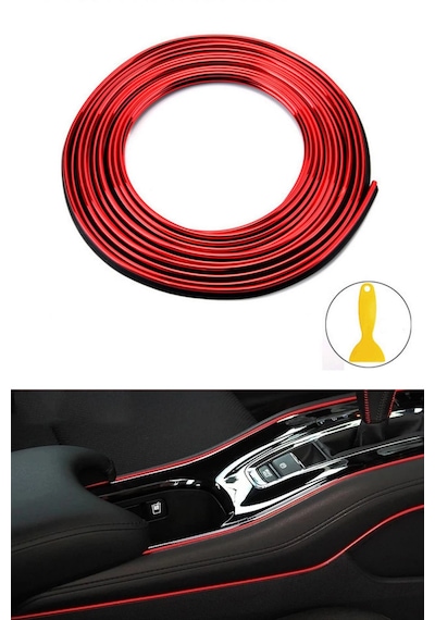 Trim Fitili Oto Geçmeli Kırmızı Trim Fitili Süs 5 Metre Nikelajlı Kırmızı