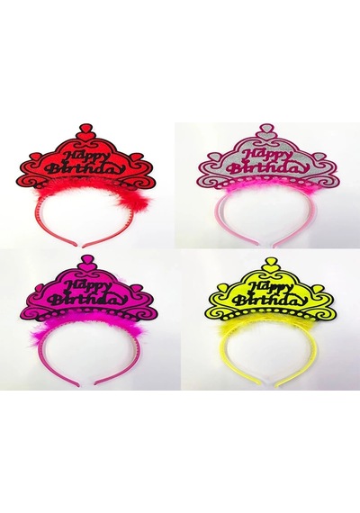 Hubrendy Cer Happy Birthday Yazılı Neon Renk Taç 12 Adet "