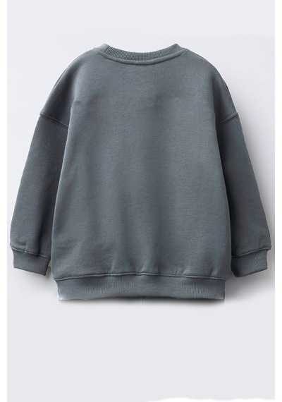 Monila Kız Çocuk 3 İplik Kumaş Pamuklu Hayvan Baskılı Sweatshirt Antrasit