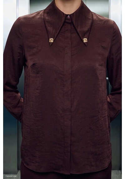 Sateen Gömlek Yaka Aksesuarlı Zola Takım Bordo
