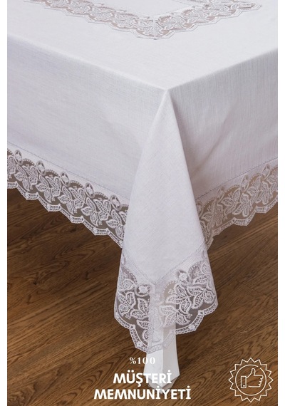 Beril Lüx Dantelli Keten Kumaş Gri Masa Örtüsü 160x230 Cm - 1122 Çok Renkli