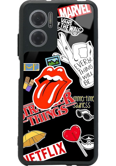 Xiaomi Redmi Note 11e Sticker Tasarımlı Glossy Telefon Kılıfı Siyah