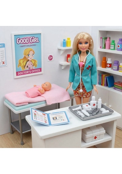 Oyuncak Doktor Seti - Minik Bebek Ve 10+ Parça Tıbbi Aksesuar Dahil - Eğitici Rol Yapma Oyuncak Yeşil