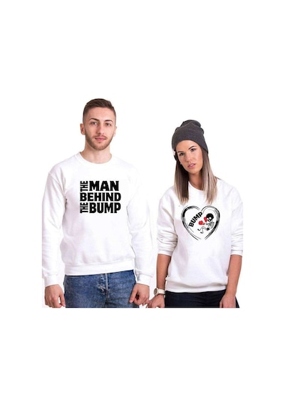 Tshirthane The Man Bump Sevgili Kombinleri Unisex Sweatshirt Kırık Beyaz
