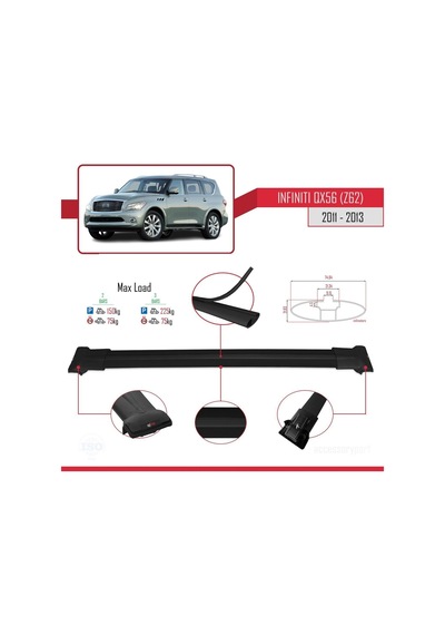 Infiniti Qx56 Z62 2011-2013 Arası İle Uyumlu Fly Model Ara Atkı Tavan Barı Siyah
