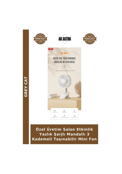 Özel Üretim Salon Etkinlik Yazlık Şarjlı Mandallı 3 Kademeli Taşınabilir Mini Fan