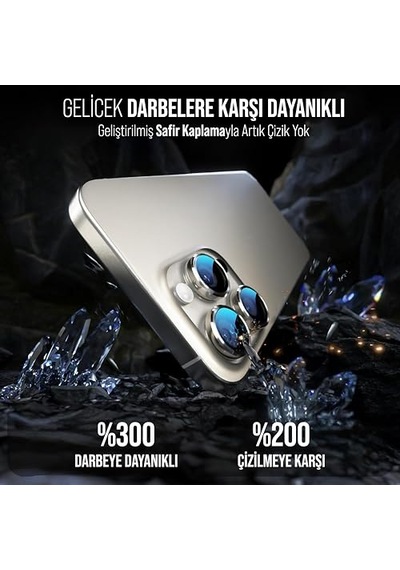 Apple Kolay Kurulum Safir Parmak İzi Bırakmayan Anti-reflective Kamera Lens Koruyucu Titanyum Gri, Apple iPhone Uyumlu 16 Pro Max/