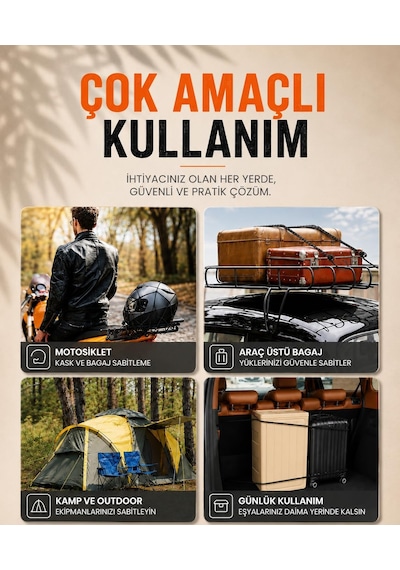 Pufazzo Kancalı Bagaj Gergi Lastiği - Paslanmaz Çelik Çift Kancalı, Motor Ve Bisiklet Sabitleme Lastiği - 3 Adet