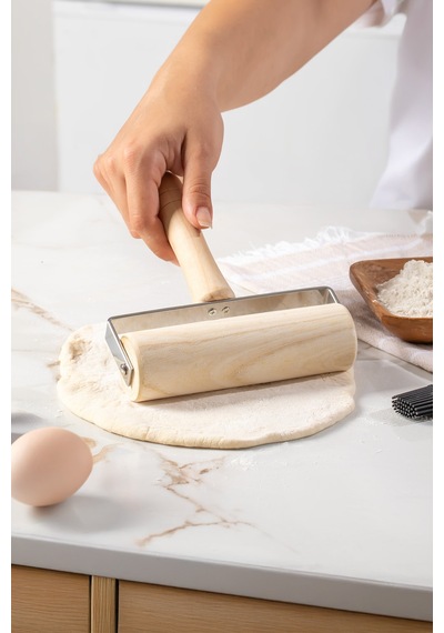 2076 Ahşap Saplı Rulo Merdane Oklava Pürüzsüz Oklava Pizza Börek Açma Oklava Ahşap