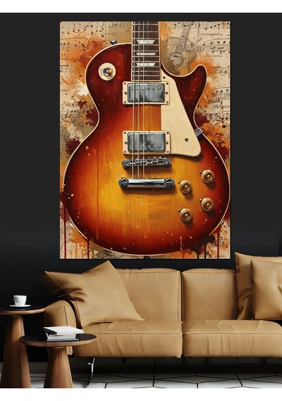 Ahşap Tablo Elektrik Gitar Gövdesi Müzik Notaları Çocuk Odası Tabloları
