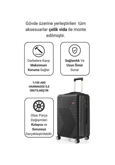 G&d Polo Suitcase Abs Kabin Ve Orta Boy Siyah 2'li Valiz Seti 600.01-set-ok Siyah