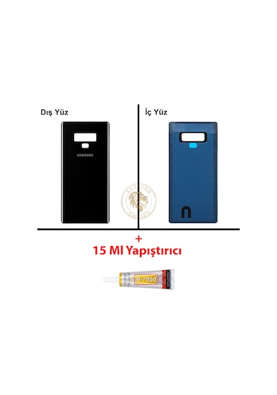 Samsung Galaxy Note 9 Siyah Renk Arka Kapak + B7000 Yapıştırıcı Arka Cam Batarya Kapağı Pil Kapağı Lazer Kesim Back Cover Galaxy Note 9 Uyumlu 55780664