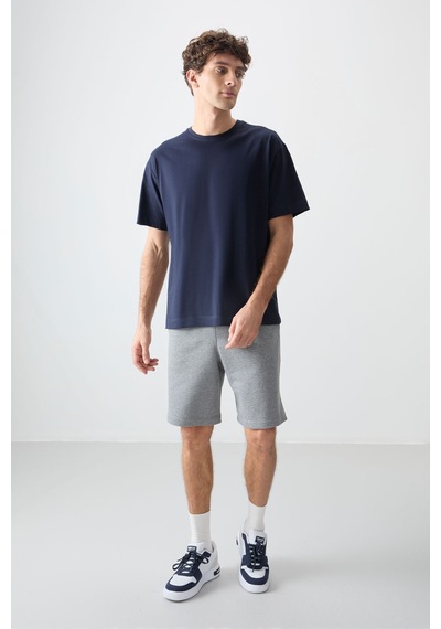 Air Jones Tommy Life Lacivert %100 Pamuk Kalın Yumuşak Dokulu Oversize Fit Basic Erkek T-shirt - 88353 Lacivert