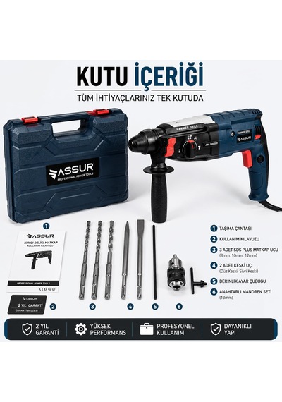 Tr 850w Sds Plus Kırıcı Delici Matkap Metal Şanzıman 2-28 Mm Delme Kapasitesi 3 Fonksiyonlu Darbeli Hilti B