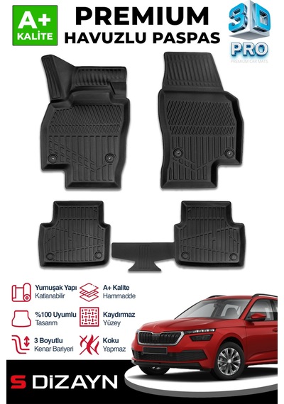 S-dizayn Skoda Kamiq 3d Pro Havuzlu Paspas 2019 Üzeri A+ Kalite