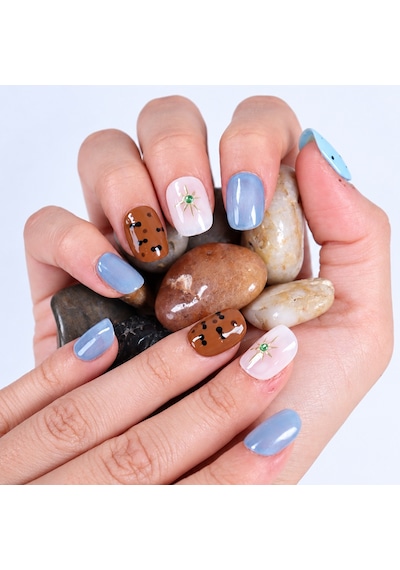 Takma Tırnak Renkli Nail Art Kısa Yuvarlak 10'lu Tekrar Kullanılabilir El Yapımı Protez Takma Tırnak Ekyl3029 S