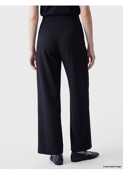 Lcw Everyday Siyah Beli Kemerli Pileli Kadın Krep Pantolon