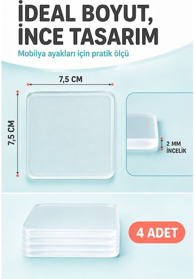 4'lü Şeffaf Silikon Mobilya Ayağı Koruyucu Ped Kaydırmaz Koltuk Masa Sandalye Zemin Koruyucu Altlığı